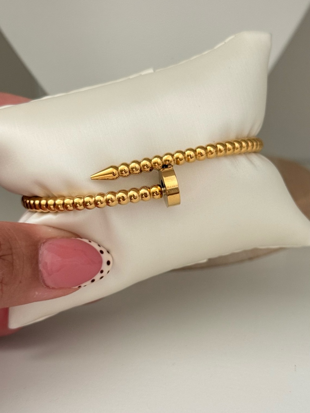 Gold Beaded Nail-Style Cuff Bracelet - Women's Jewelry